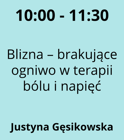 Strefa 6 - 10:00-11:30 - Justyna Danuta Gęsikowska - Blizna – brakujące ogniwo w terapii bólu i napięć