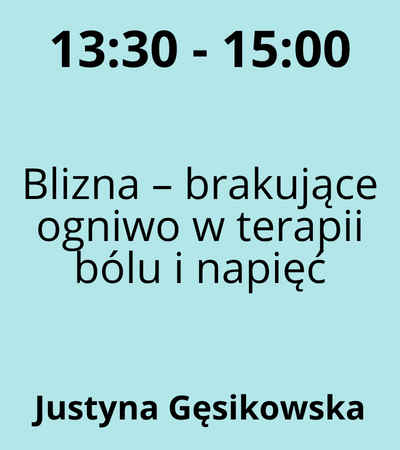 Strefa 3 - 13:30-15:00 - Justyna Danuta Gęsikowska - Blizna – brakujące ogniwo w terapii bólu i napięć